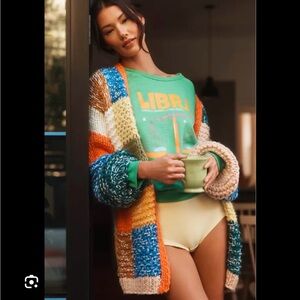 Multicolor Chunky Knit Cardigan Sweater, Anthropologie